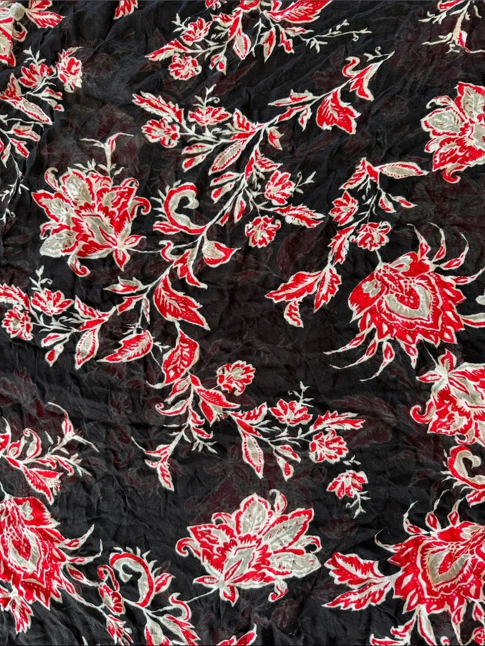 J Jill Wearever Collection Red Black Floral Scarf Botanical Feminine NWT